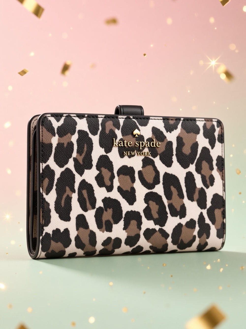 kate spade Leopard-Print Continental Wallet in Black, Brown and White